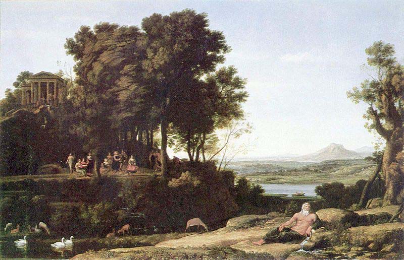 Landschaft mit Apollo, den Musen und einem Flubgott